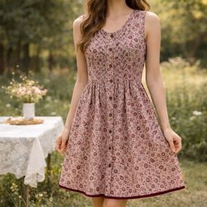 Artka Floral Button Front Midi Dress Cottagecore Prairie Girlhood Core Large